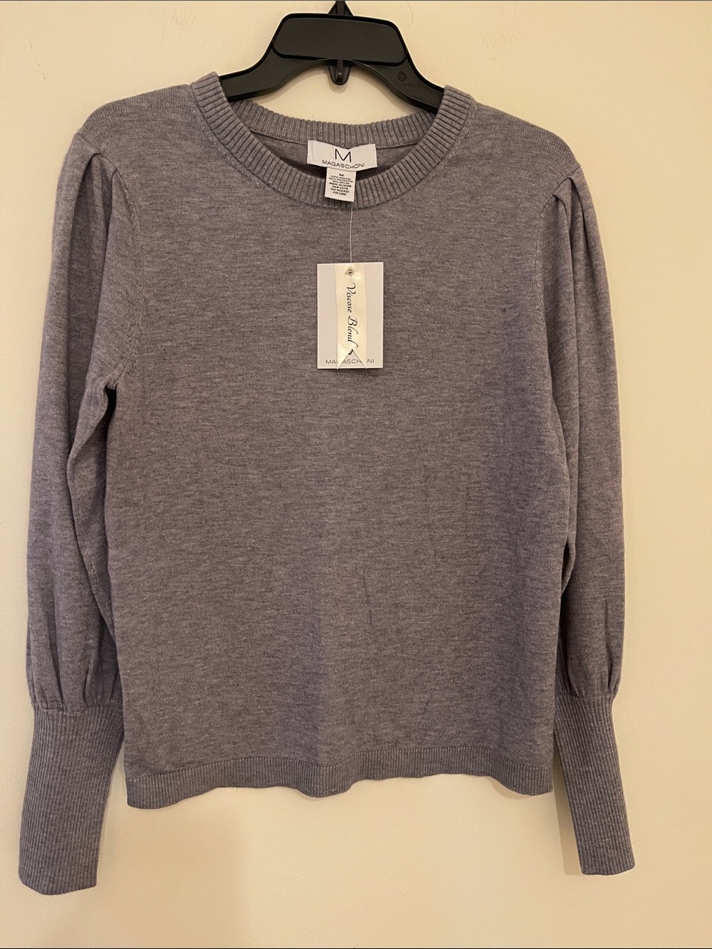 Magaschoni Gray Puff-Sleeve Crewneck Sweater Brand New size M
